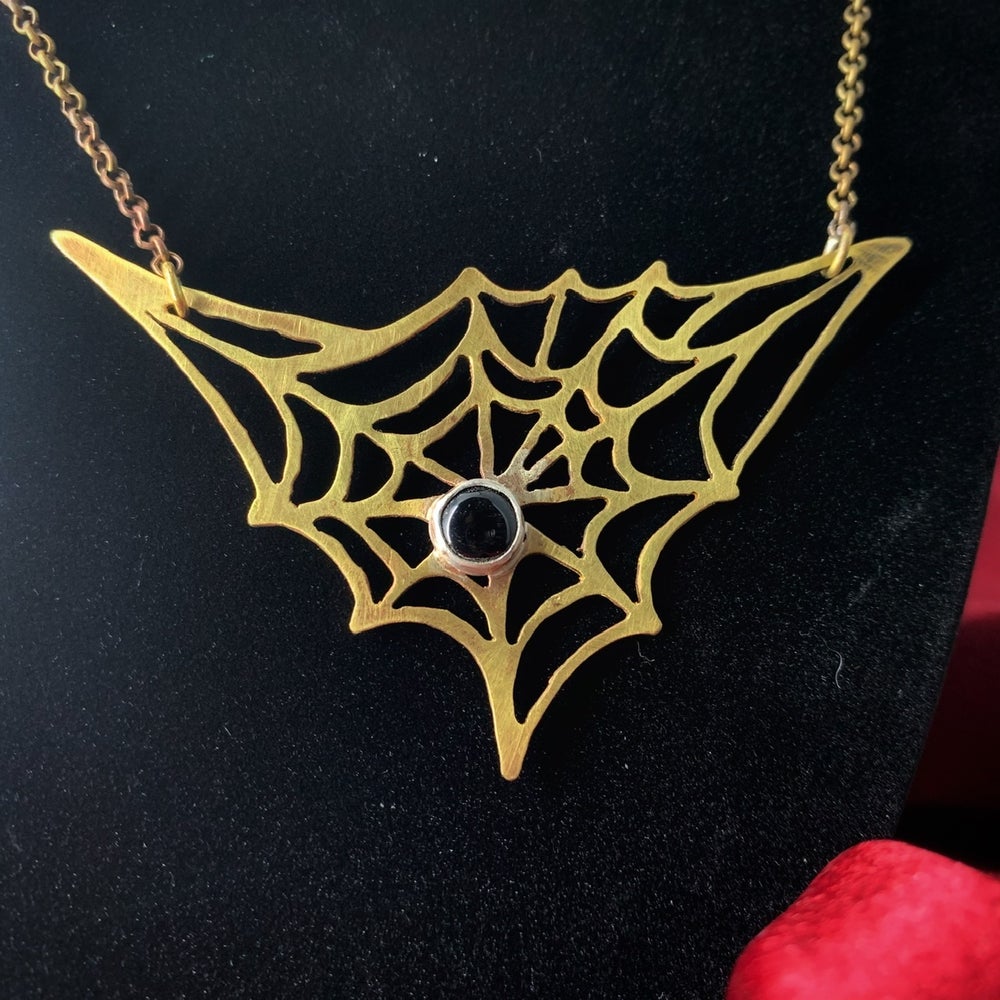 Brass & Onyx Web Necklace